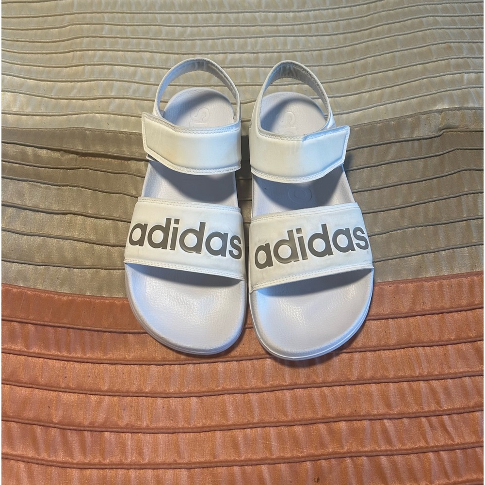SOLD -TWO PAIRS Women Adidas Sandals.  Color Black/White. Size 9. Fairly Worn.